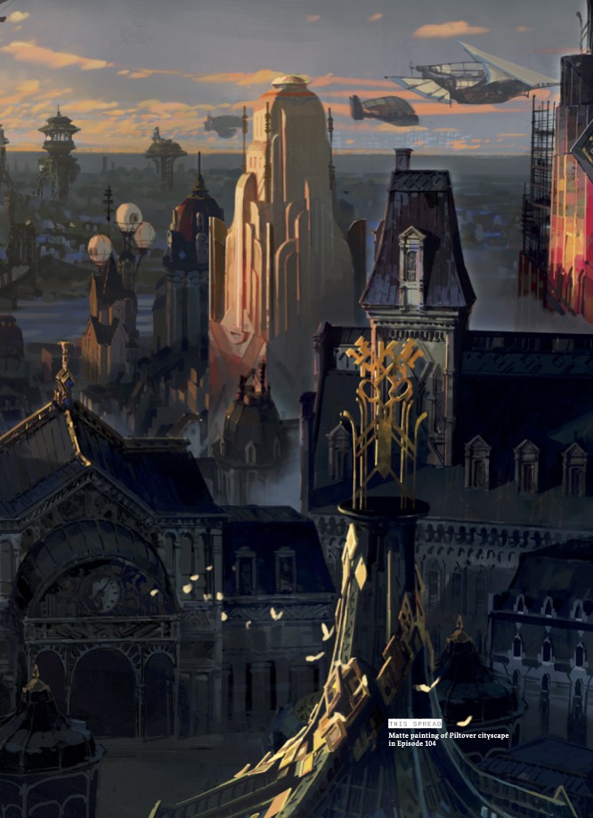 Interior artwork from The Art and Making of Arcane, showing an art-deco cityscape