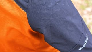 Close up of the two types of cloth used on the Madison Flux Trail Short Sleeve Jersey