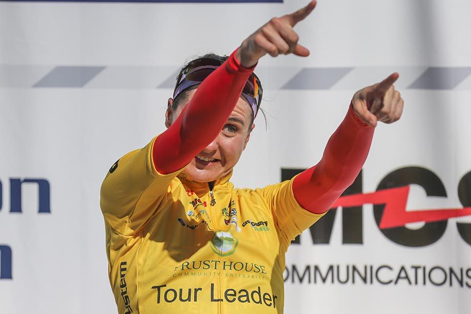 Megan Guarnier enjoying her time on the podium