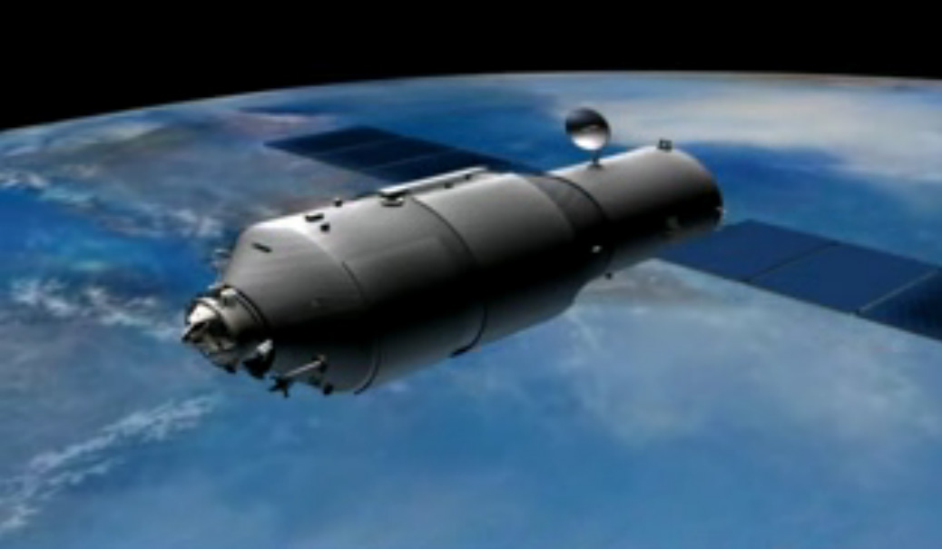 This artist&#039;s illustration from a China space agency video shows the Tiangong 1 space laboratory.