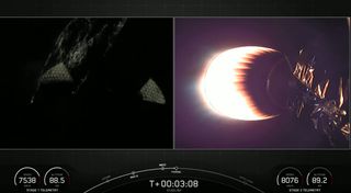 A SpaceX Falcon 9 rocket launches 60 Starlink internet satellites into orbit from NASA's Kennedy Space Center in Cape Canaveral, Florida as it makes a record 9th trip to space on March 14, 2021.