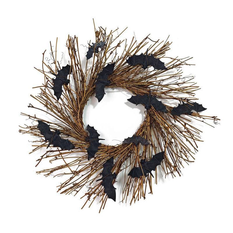 The Holiday Aisle&amp;reg; 17.7 Halloween Wreath Bats Wreath Halloween Decoration, Bats Grapevine Wreath Rattan Halloween Twig Wreath With Bats Scary Black Bat Horror Decorations for Front Door Wall Window Home Decor &amp;amp; Reviews | Wayfair