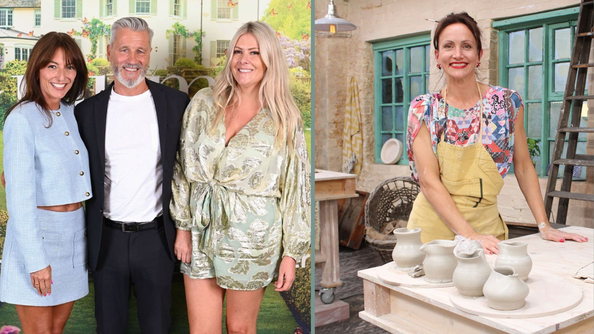 Davina McCall, Roger Hawes and Janey Smith from My Mum, Your Dad, and Natalie Sims Rees with some pots she&#039;s made on The Great Pottery Throwdown