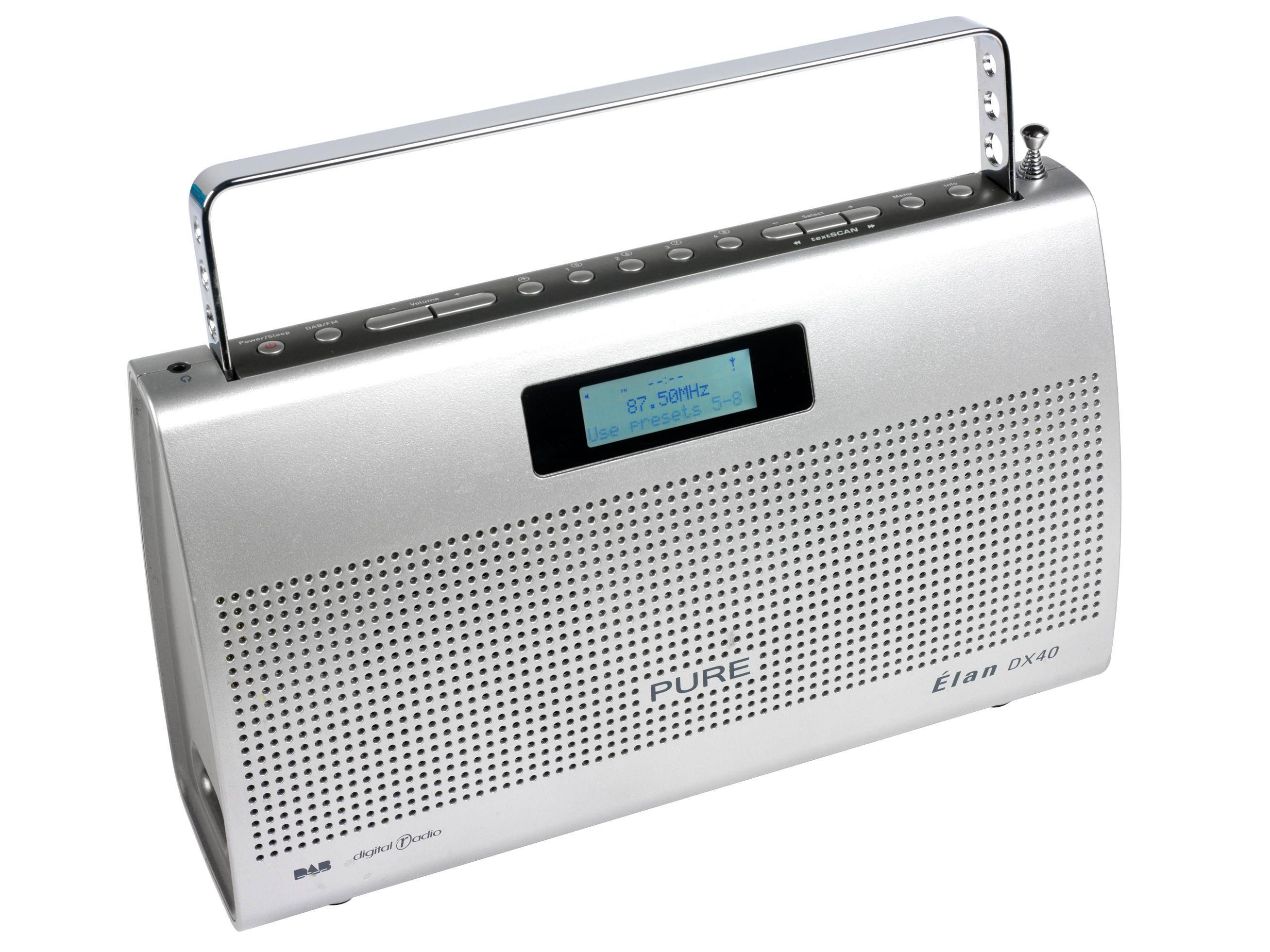 Pure Elan DX40 DAB Radio portátil muy limpio Funcionando Perfectamente fuente de alimentación 