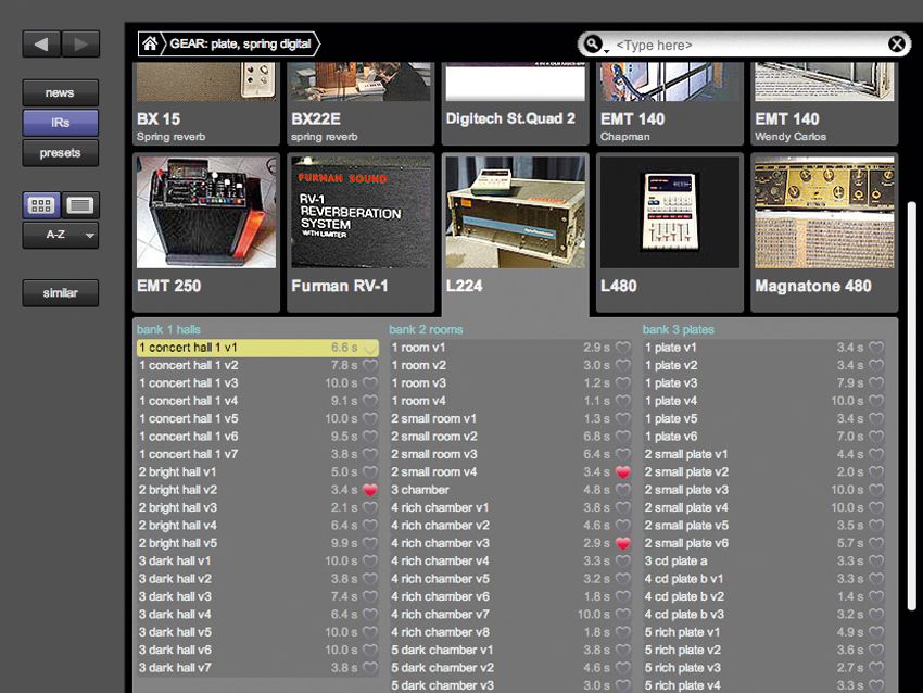 Altiverb's impulse responses cover vast spaces and legendary hardware.