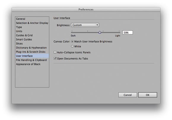 Adobe Illustrator CS6: colour of the interface to your exact preference