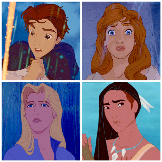 genderbent belle, prince adam, john and pocahontas