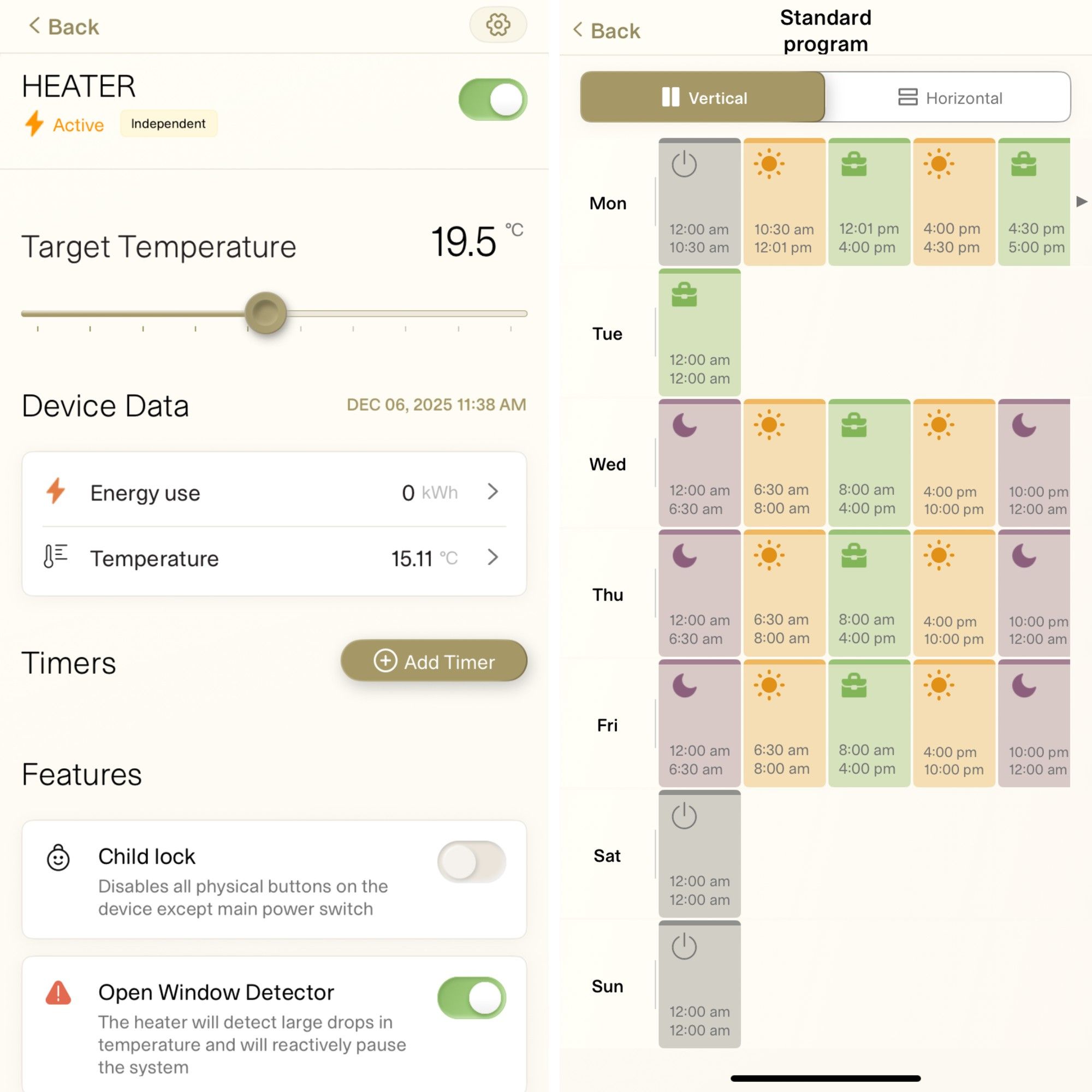 Examples of how you can control the Mill WiFi Max 1500W portable heater via the Mill App, including setting a target temperature, monitoring energy use and creating schedules