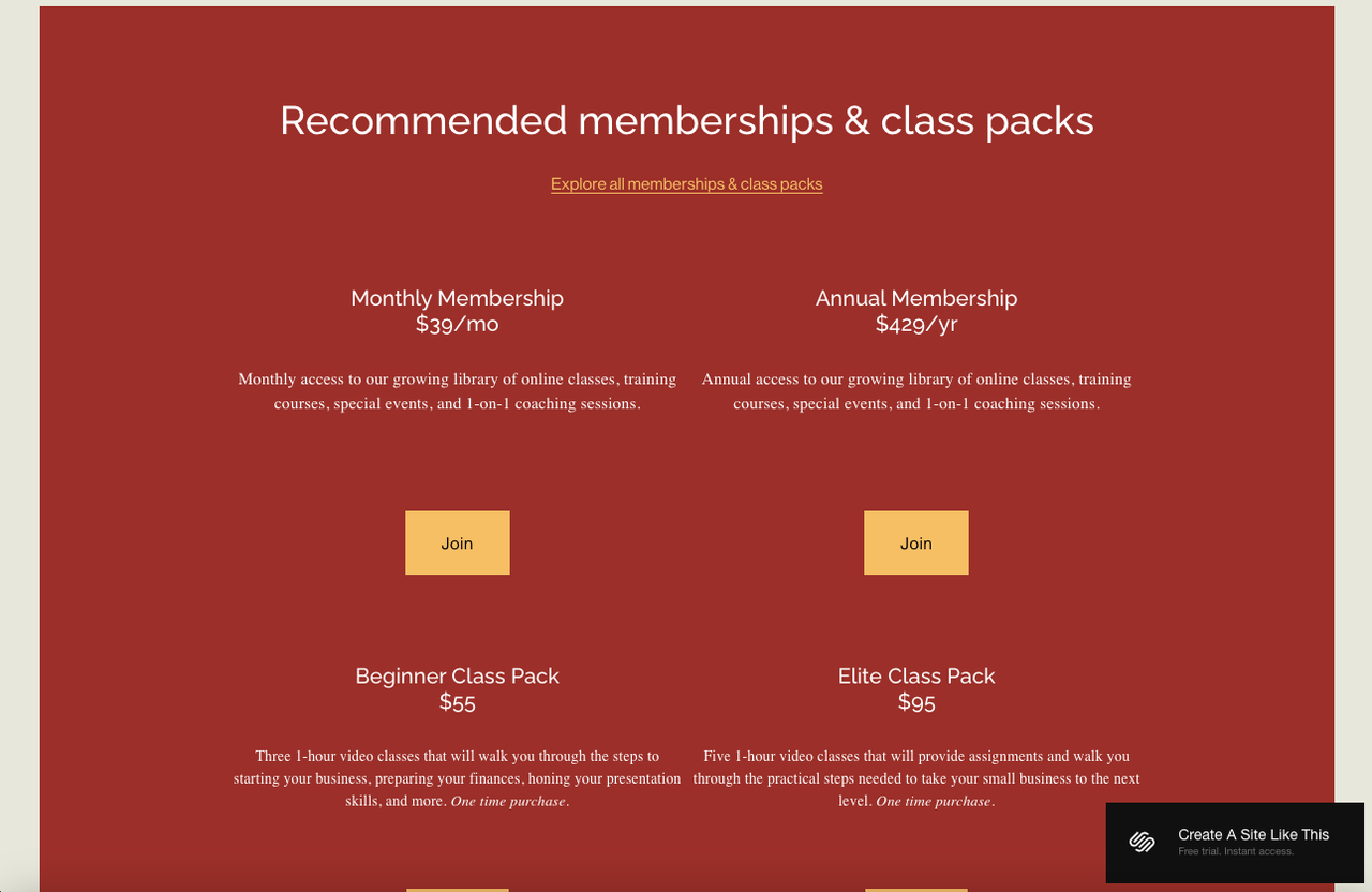 screenshot of Squarespace template