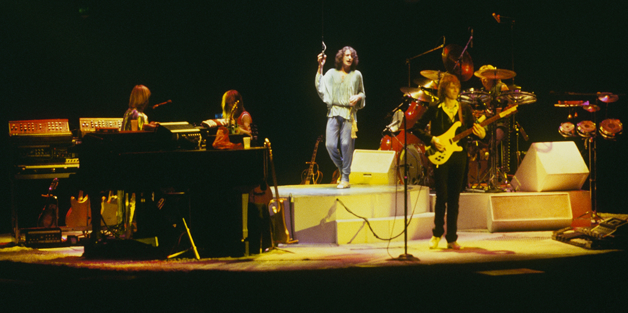 Rick Wakeman, Steve Howe, Jon Anderson, Chris Squire and Alan White of Yes perform on stage at the Wembley Empire Pool, London on October 24,1978. (Photo by Max Redfern/Redferns)