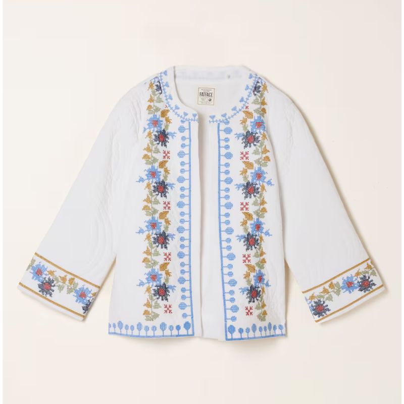 FatFace, White Regular Embroidered Jacket