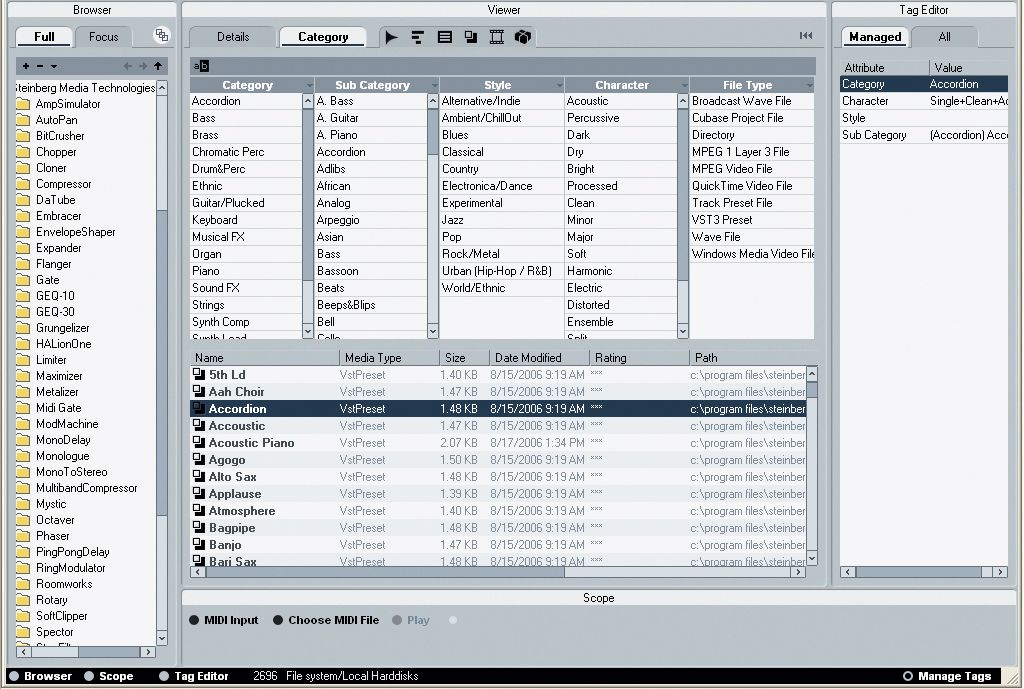 Finding the perfect Accordion patch is a breeze with MediaBay.