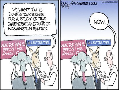 Political cartoon U.S. GOP health care failure party politics