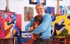 David Hockney with his pet dog.