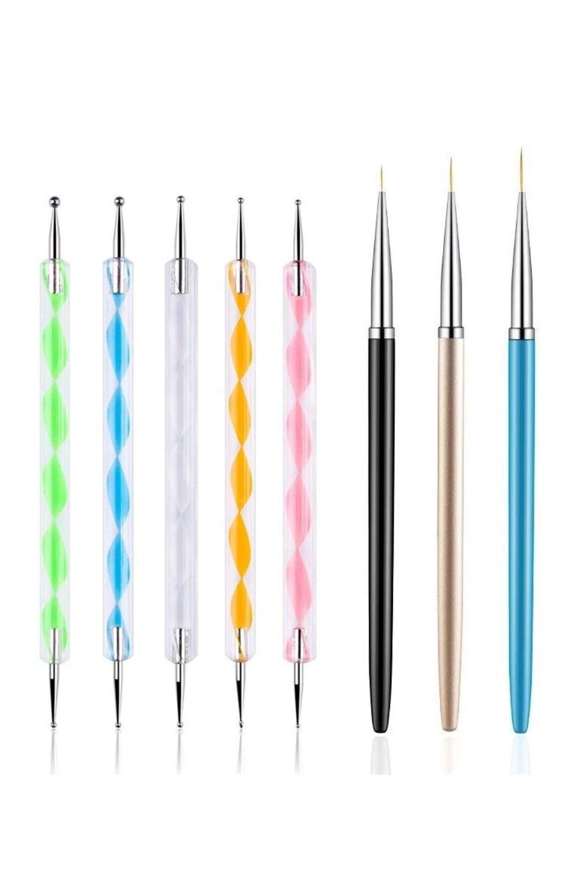 Fulinjoy 5pcs Dotting Pens With 3 Pcs Nail Painting Brushes, Nail Art Design Tools