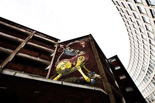 Pixel Pancho brightens up one of Nelson Street's drab buildings