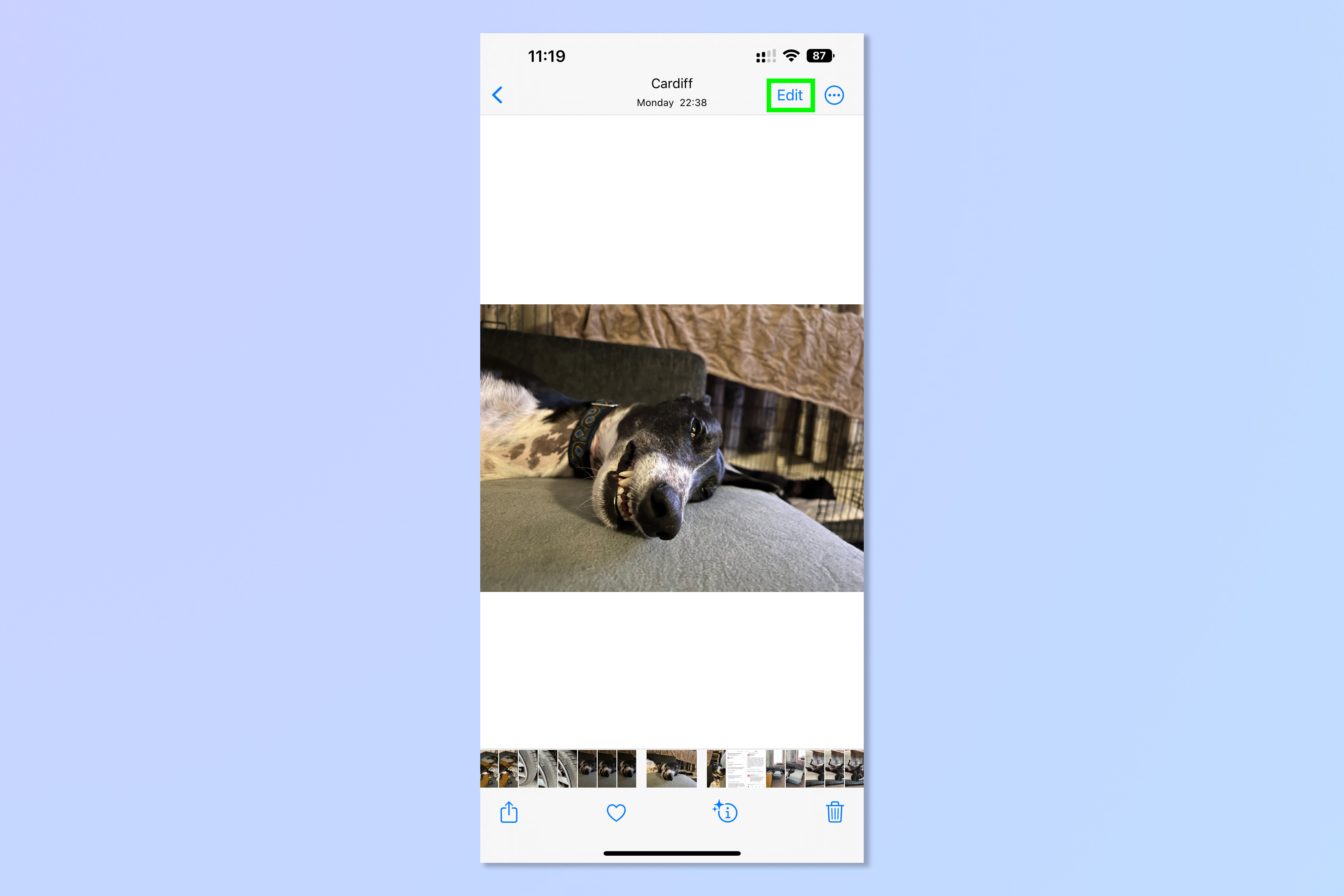 Screenshot showing how to undo edits in iOS photos