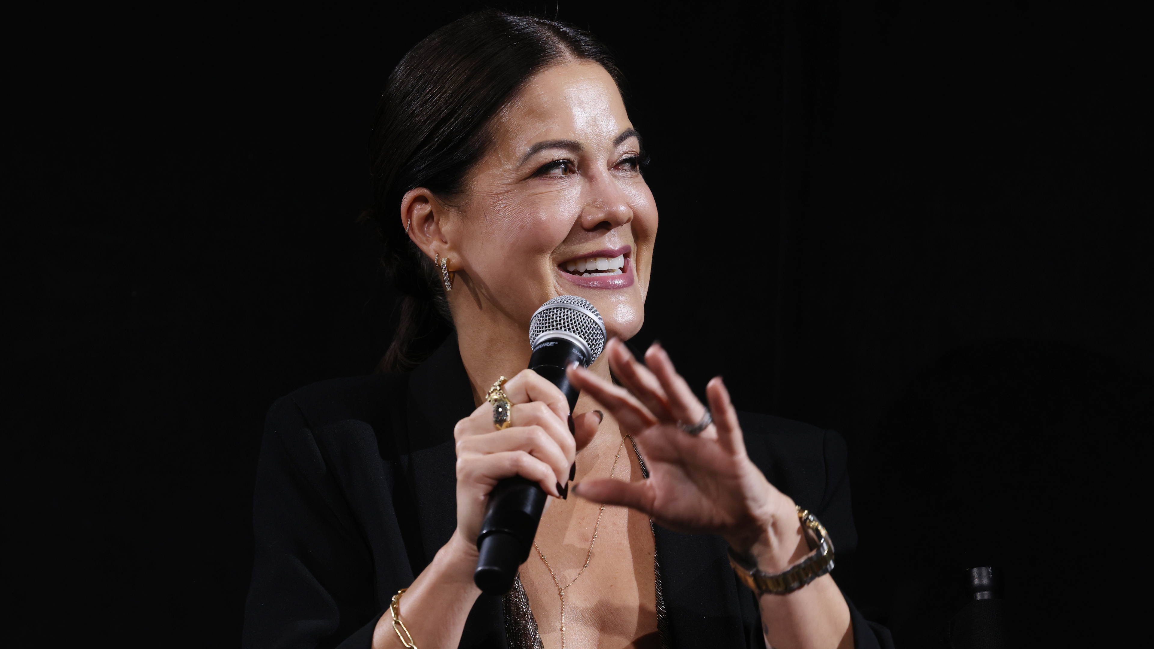 LOS ANGELES, CALIFORNIA - FEBRUARY 07: Kiki Wolfkill speaks onstage during "Halo" Fan Screening at Nya Studios on February 07, 2024 in Los Angeles, California. (Photo by Randy Shropshire/Getty Images for Paramount+)