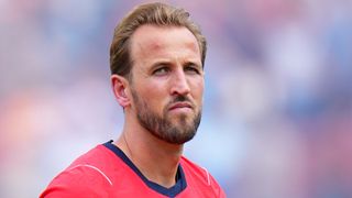 Harry Kane #9 of England looks on during the international friendly match between England and New Zealand at Raymond James Stadium on June 06, 2026 in Tampa, Florida.