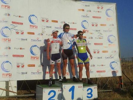 Elite men's podium: Guy Gabay, Anton Mikhailov and Ayal Rahat