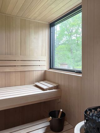 A home sauna in light wood