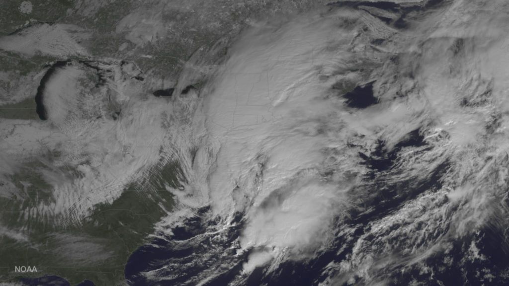 The GOES East weather satellite watches a winter storm over the Northeast United States on Feb. 9, 2017. 