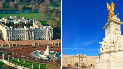 Two photos of Buckingham Palace