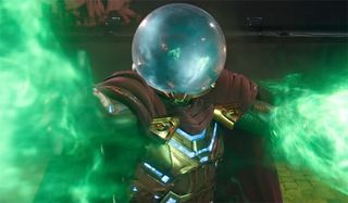 Mysterio wearing a fishbowl and using his powers