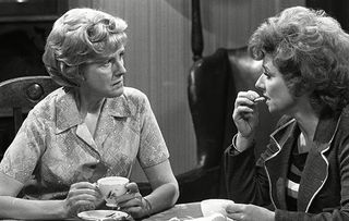 Irene Sutcliffe as Maggie shares a scene with Rita (Barbara Knox) in 1974 (pic: ITV/REX/Shutterstock)