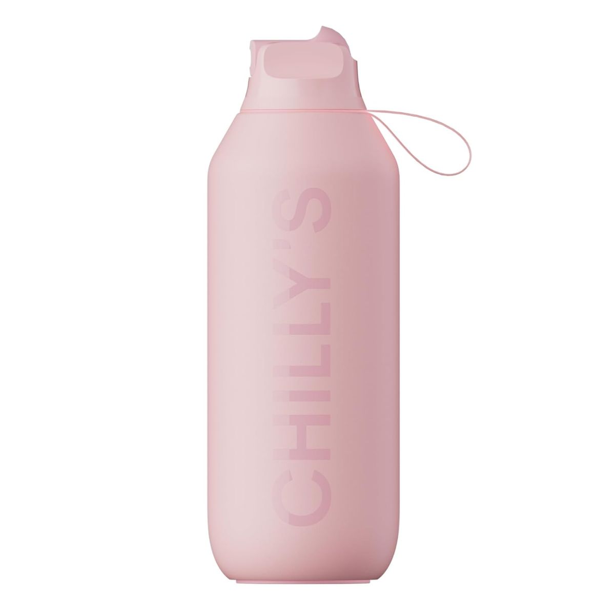 Chilly's Series 2 Flip Water Bottle With Sports Flip Lid, Telescopic Straw and Nylon Carry Loop - Easy Flip Lid, Straw Cleaning Brush Included - 500ml - Blush Pink