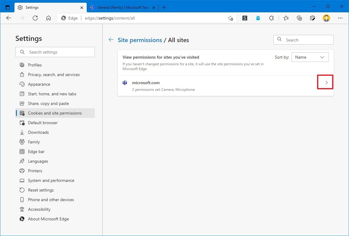 Microsoft Edge permissions for Teams