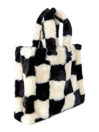 No Boundaries Women's Square Sherpa Tote Bag Black White Checker - Large
