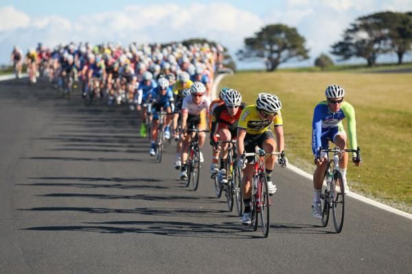 The peloton make their way around the Phillip Island GP track