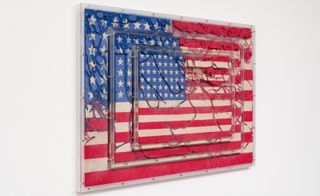 Japanese artwork of US flag on BLUM gallery wall