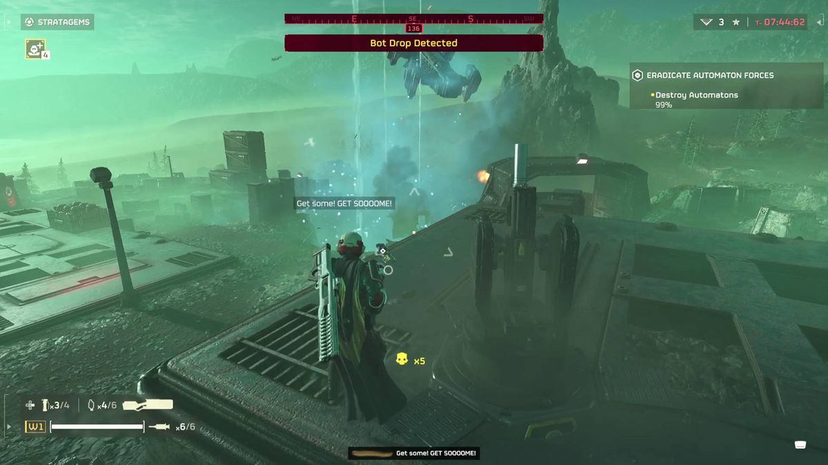 Helldivers 2 Mortar Sentry firing at automatons