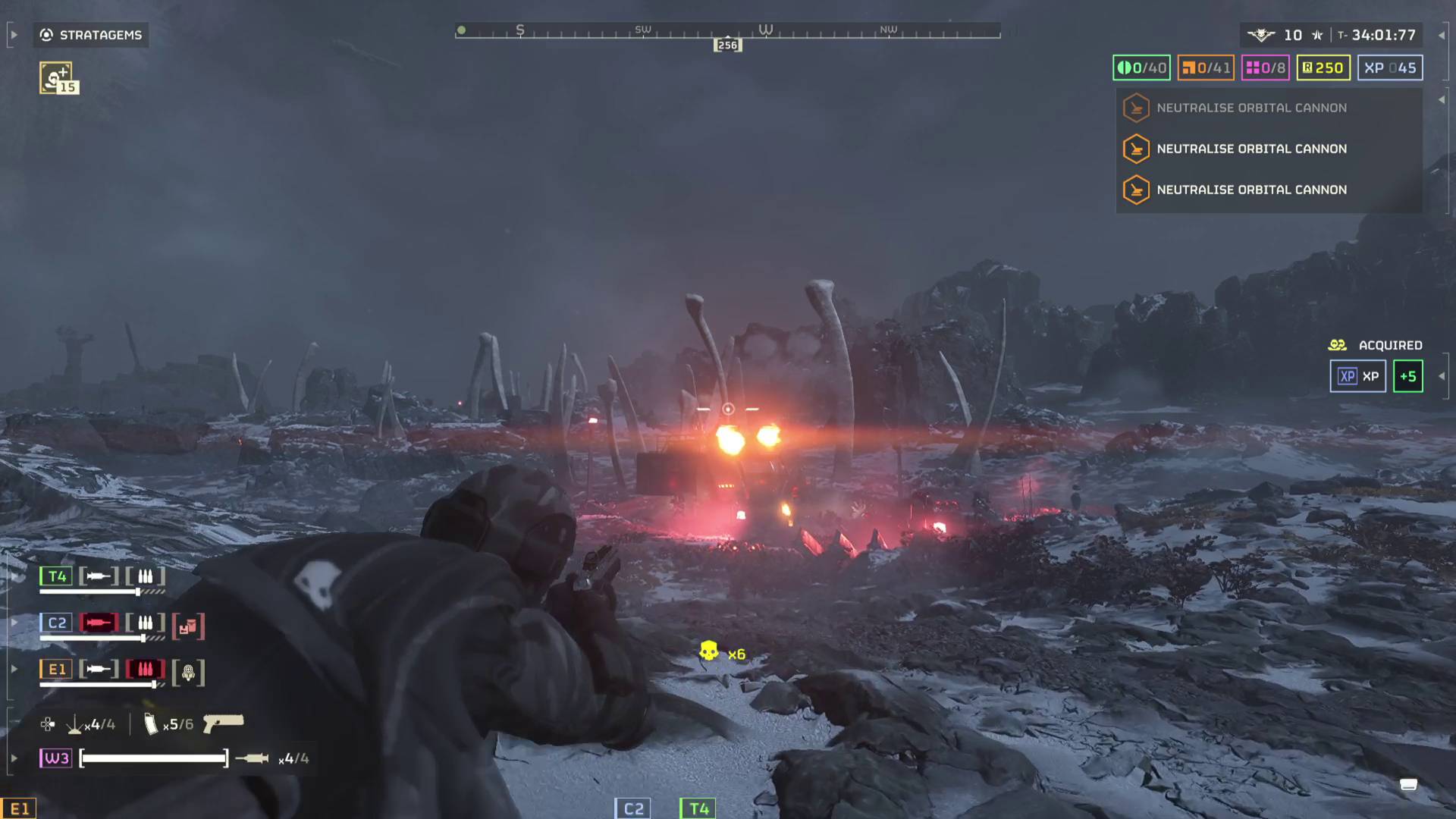 Helldivers 2 helldiver firing grenade pistol at automaton fabricator