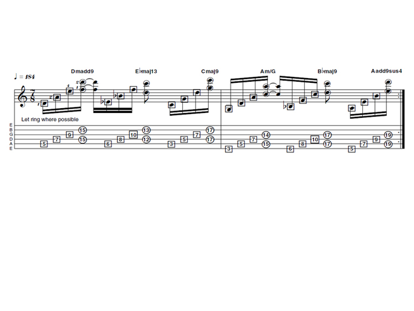 Intermediate lick two: Satch chordal tapping
