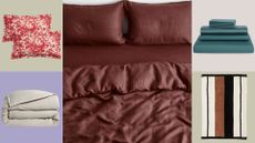 various bedding products by various retailers on a multi-product background