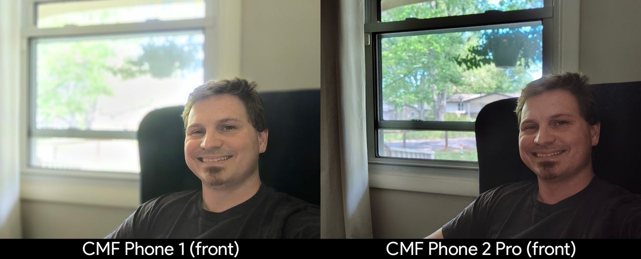 Camera samples from the front facing cameras of the CMF Phone 2 Pro and the CMF Phone 1