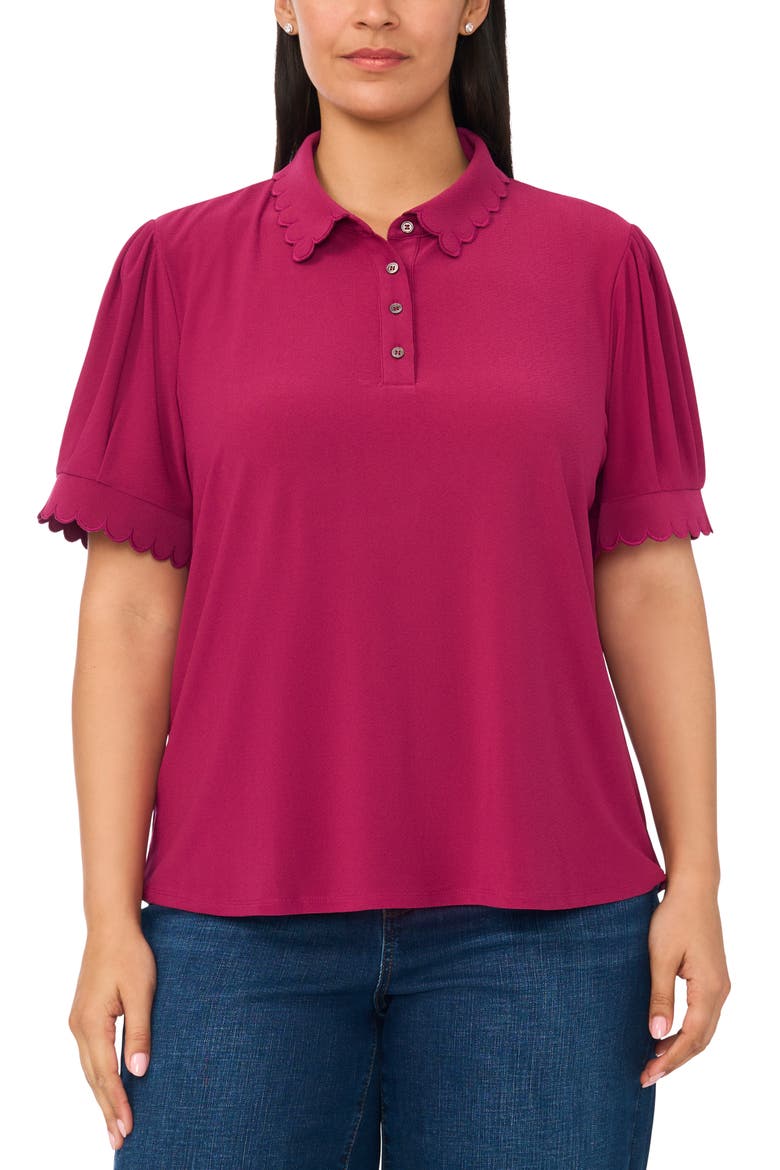 Scallop Trim Puff Sleeve Polo