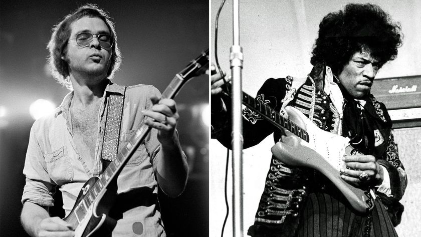 Billy Gibbons (left) and Jimi Hendrix perform onstage