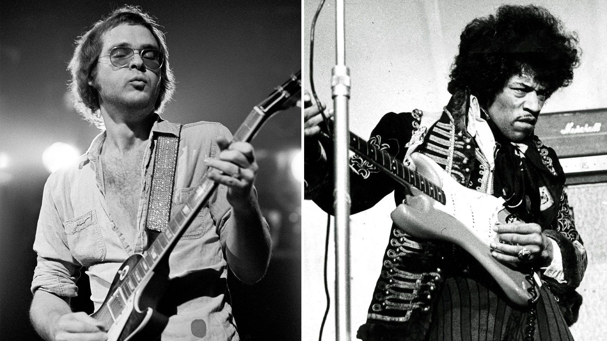 Billy Gibbons (left) and Jimi Hendrix perform onstage