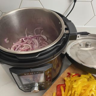 Cooking onions to make a stew in the Instant Pot Pro
