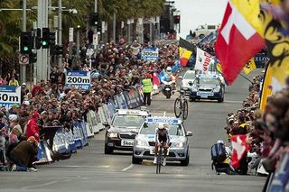 A huge crowd lined the streets in Geelong to see 'Spartacus' aka Fabian Cancellara from Switzerland power to victory in the time trial.