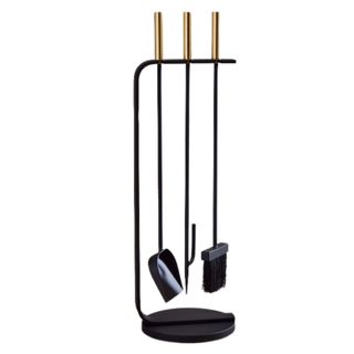 black and gold fireplace tool set