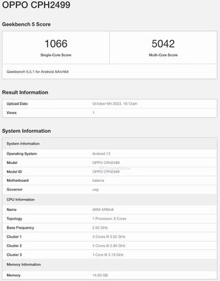 A Geekbench listing for the rumored global version of the OPPO Find N3 Fold.