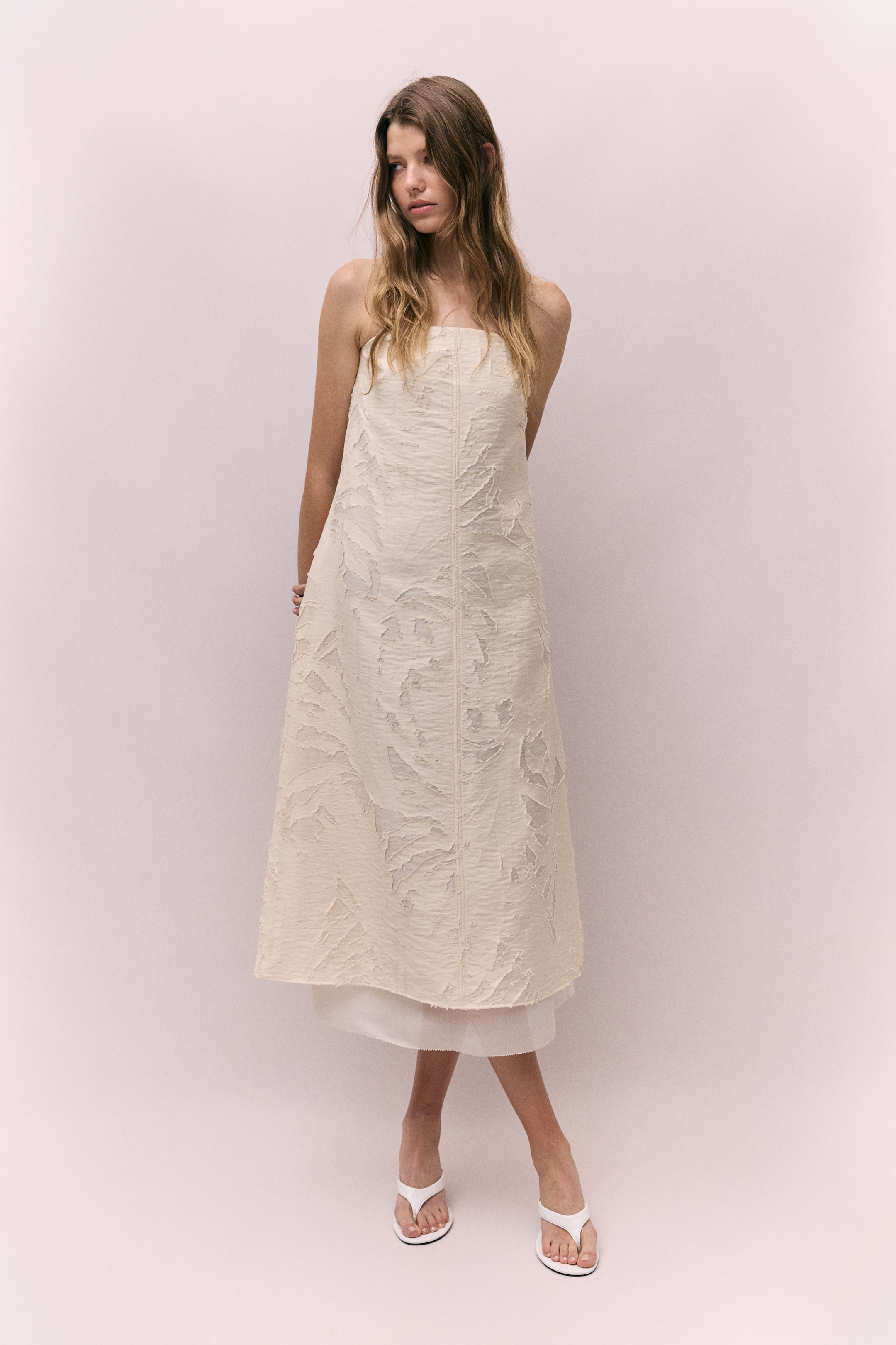 Jacquard-Weave Bandeau Dress - Cream