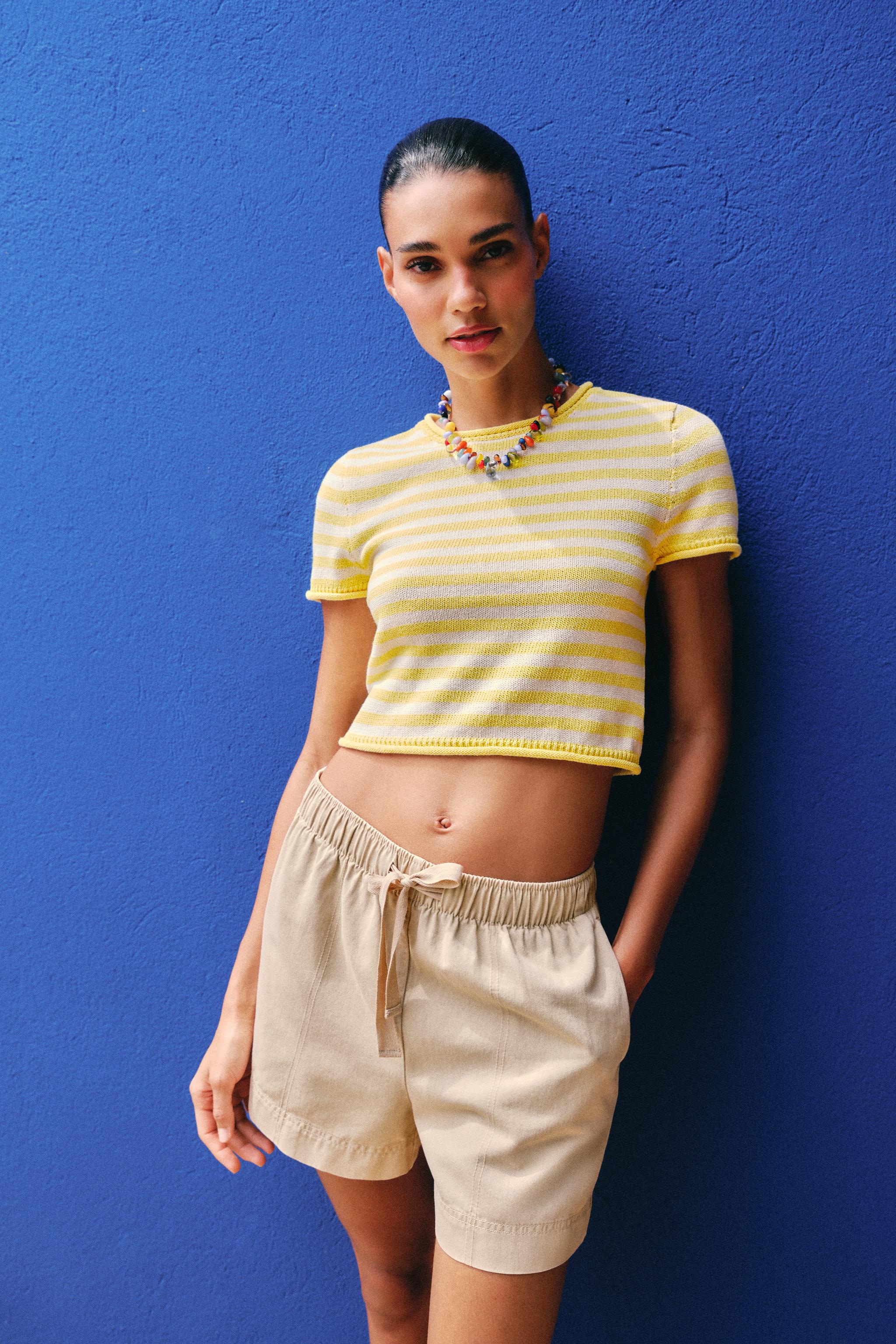 100% Cotton Bermuda Shorts With Elastic Waist