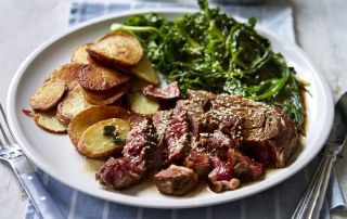 Teriyaki steak and garlic greens