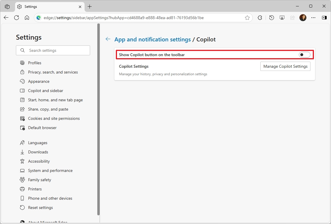 Edge disable Copilot